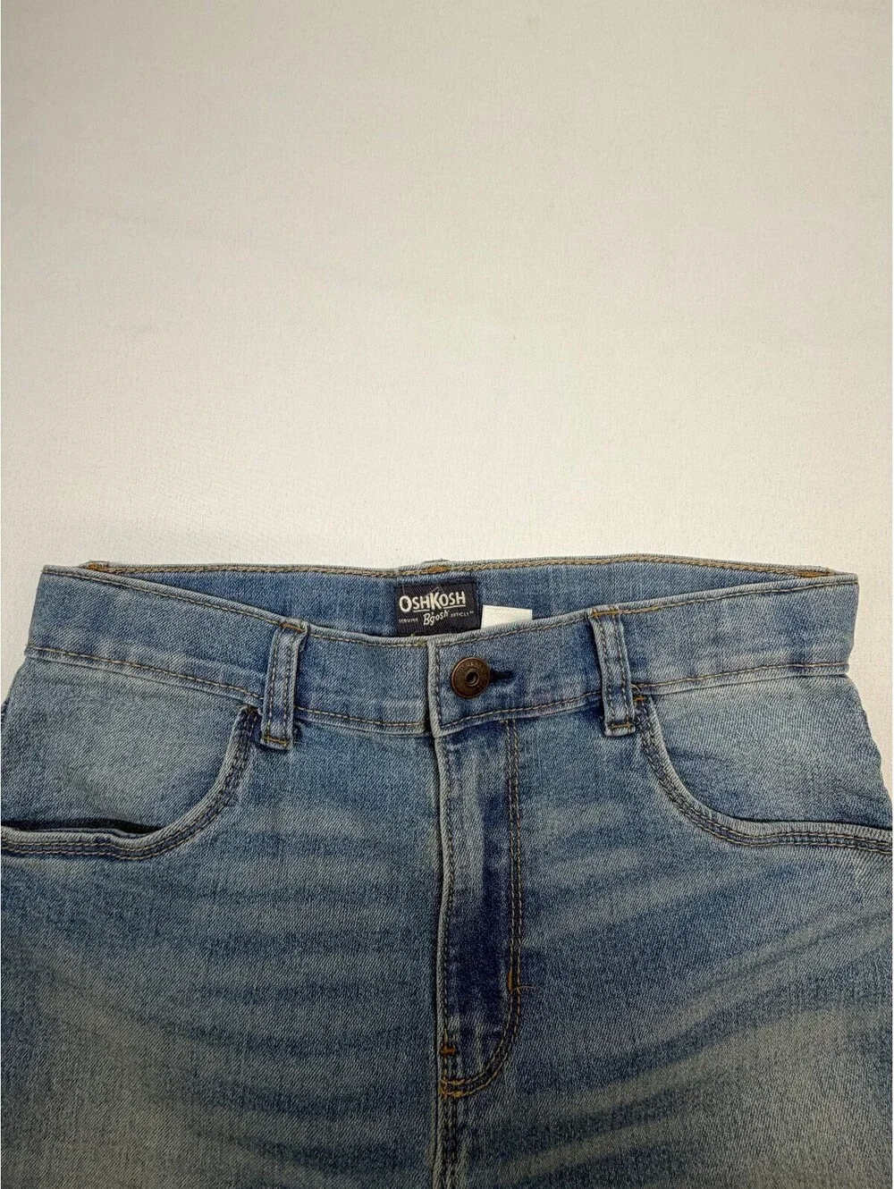 OshKosh Boy's Straight Jeans Distressed Light Wash Size 12 Blue